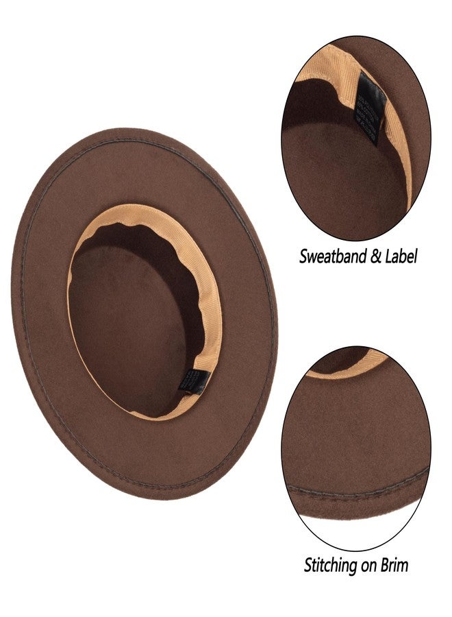 Mawjom Wide-Brim-Felt-Panama-Fedora-Hat with Flat-Top-Pork-Pie Cap for Women Men (Size:M) Coffee - Image 4